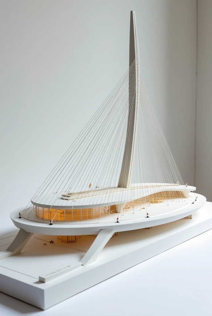 Project containing a cable structure, an arched structure in an architectural model  