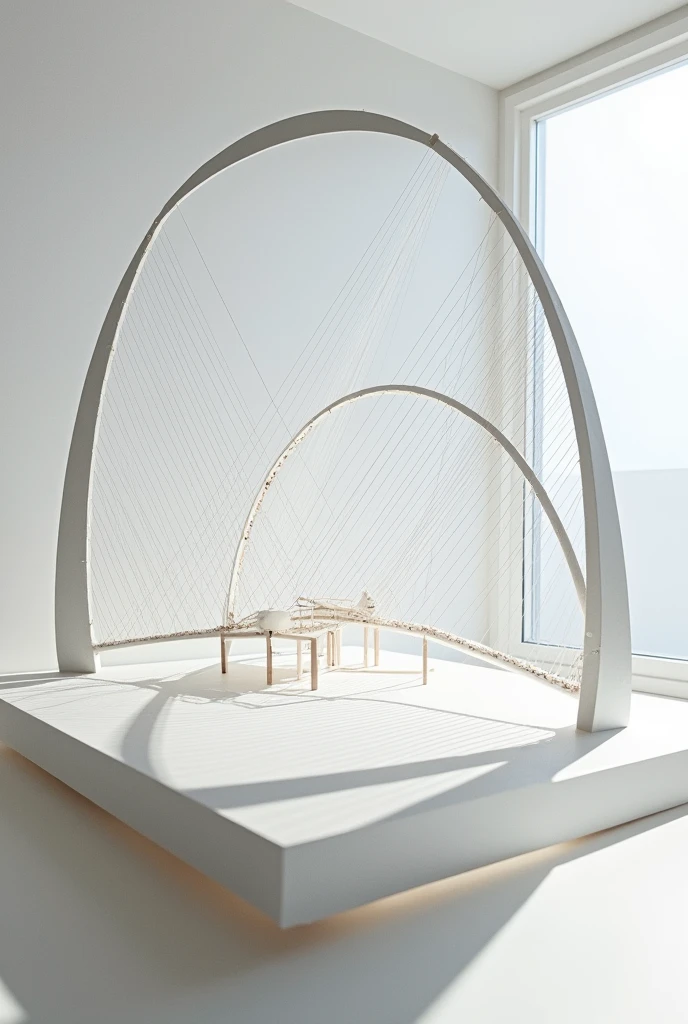 Project containing a cable structure, an arched structure in an architectural model