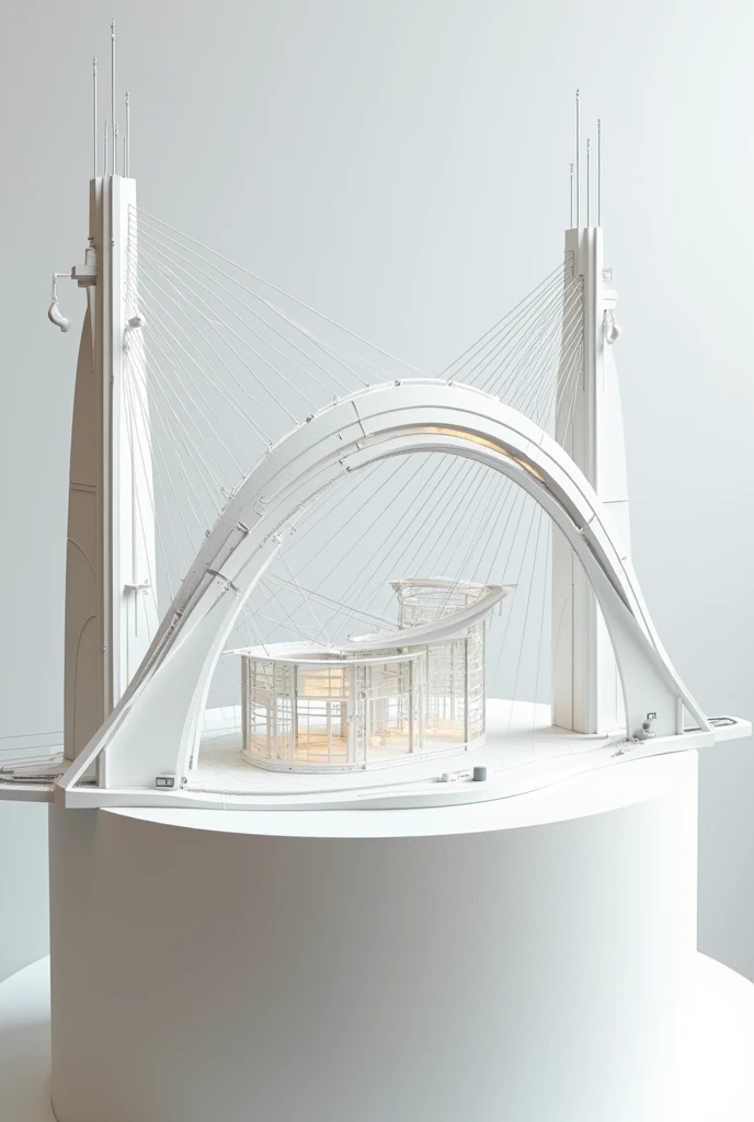 Project containing a cable structure, an arched structure in an architectural model