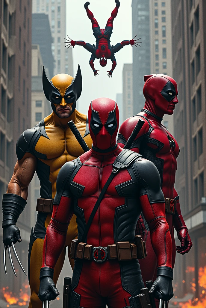 Wolverine, daredevil, deadpool,spiderman in one frame