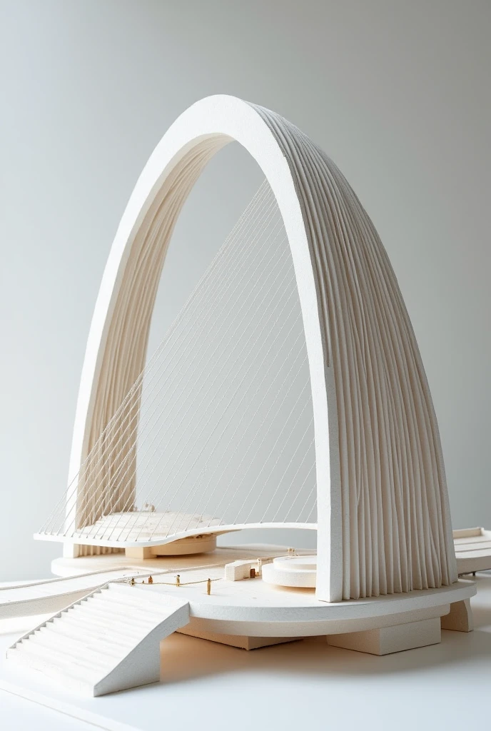 Project containing a cable structure, an arched structure in an architectural model  