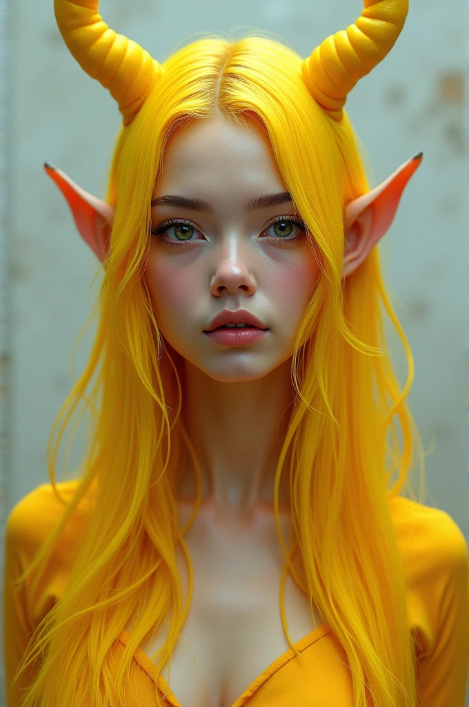 Female character yellow hair with yellow horns and normal skin