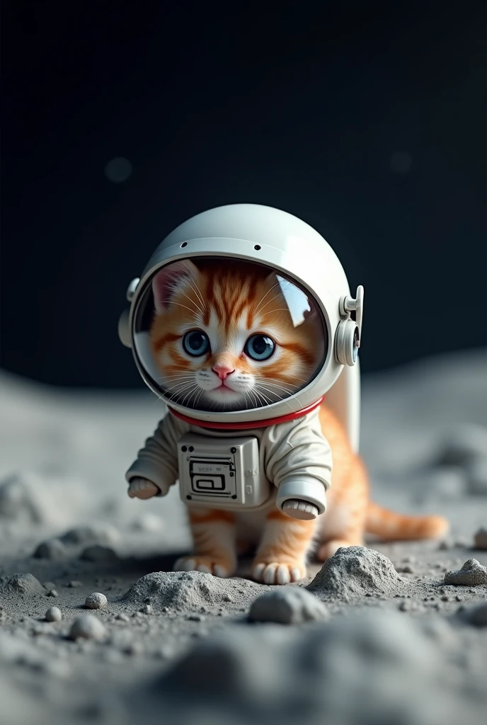 Cute kitten on the moon with astronaut helmet black background