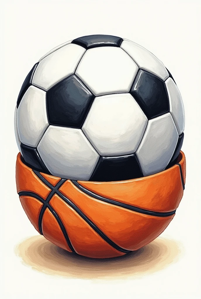 Drawing of a soccer ball merged with a basketball 
