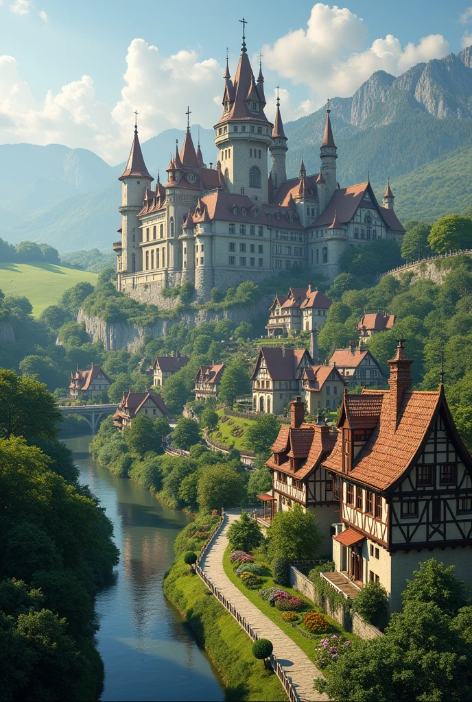 A beautiful village with a big palace