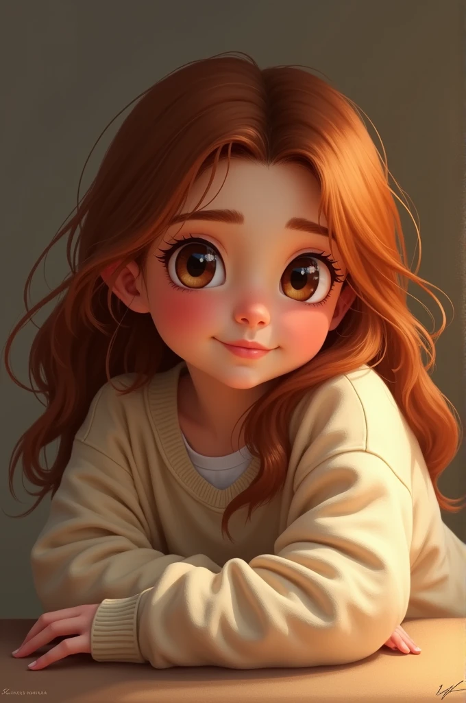 russet hair,Brown eyes,chubby