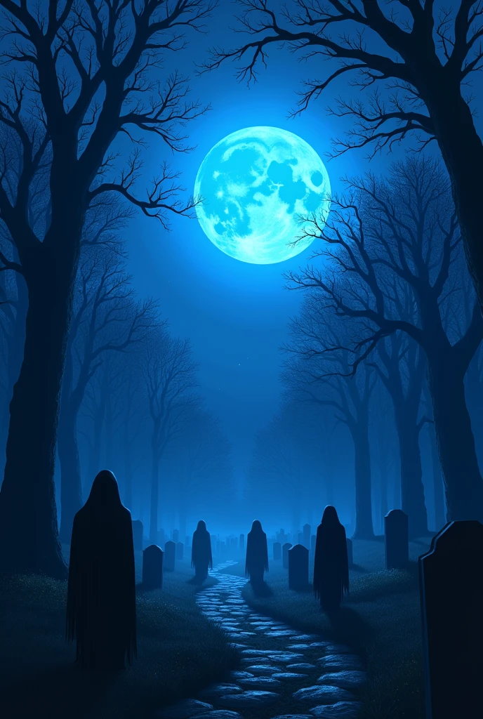  Cemetery Blue Moon Shining Night Light Moonlight Anime, Blood Art Demon Slayer