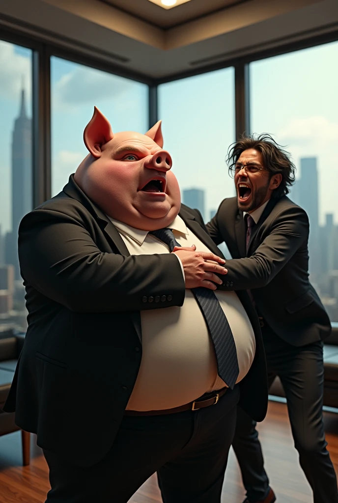 Pig-faced executive getting slapped