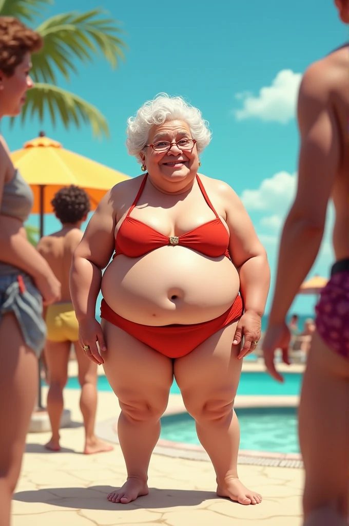 Big ass granny in a tiny bikini