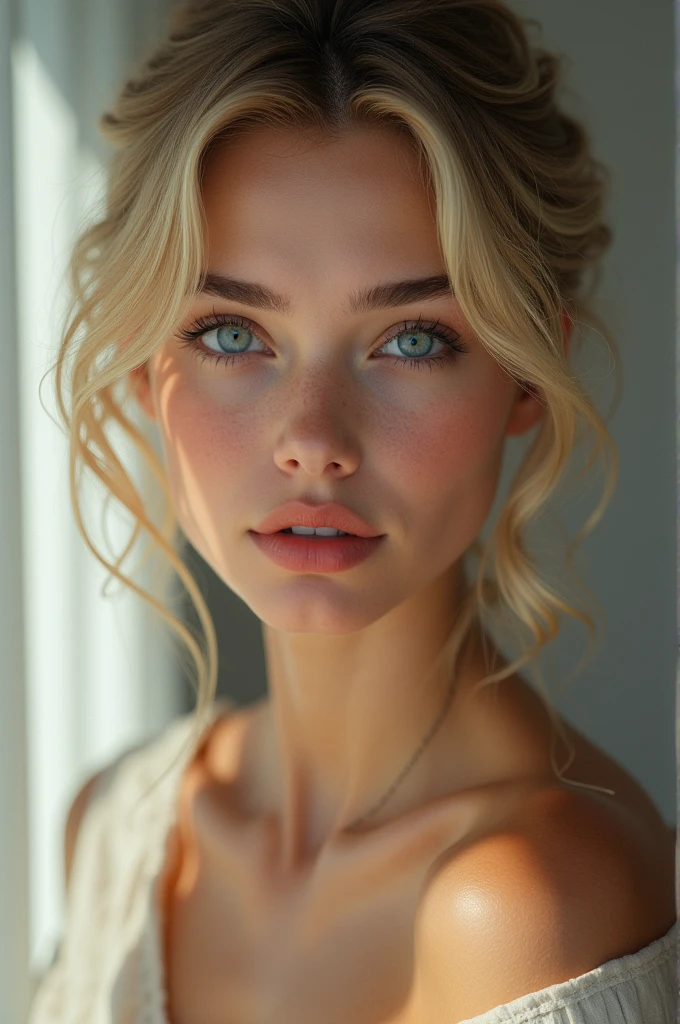 Hyper réaliste, visage femme blonde américaine , 22 ans, magnifique, détails de haute qualité
