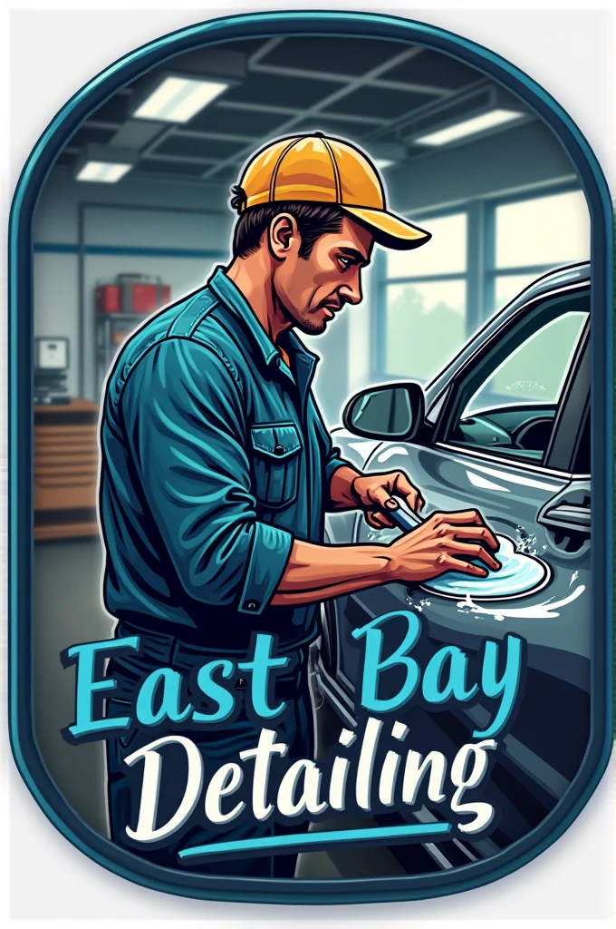 Logo “EastBayDetailing” Background guy detailing car