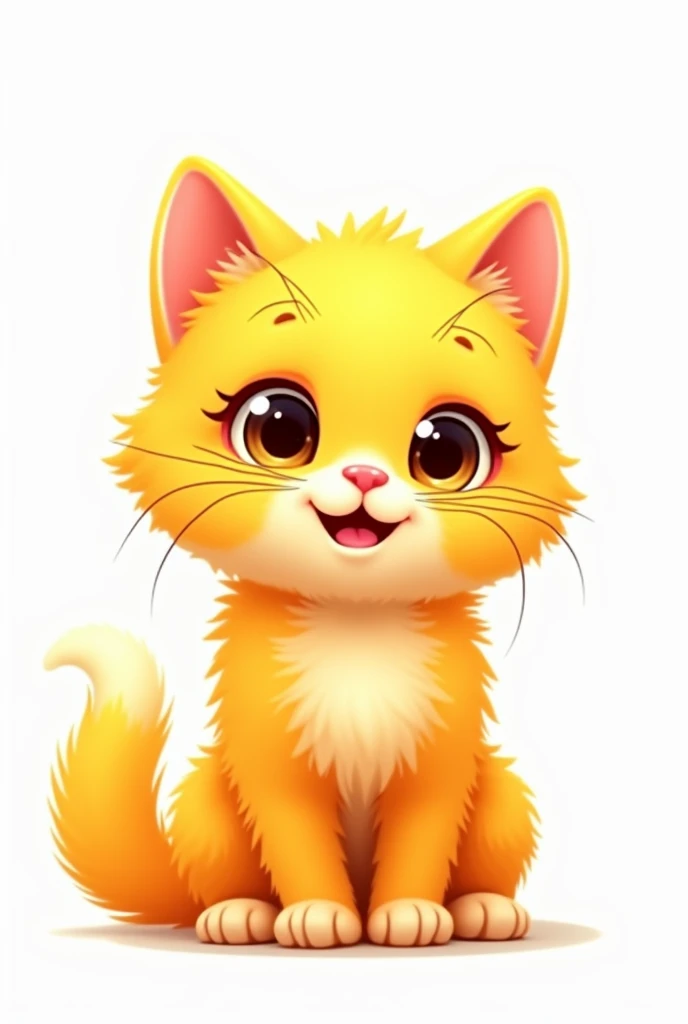 Yellow cartoon kitten,white background