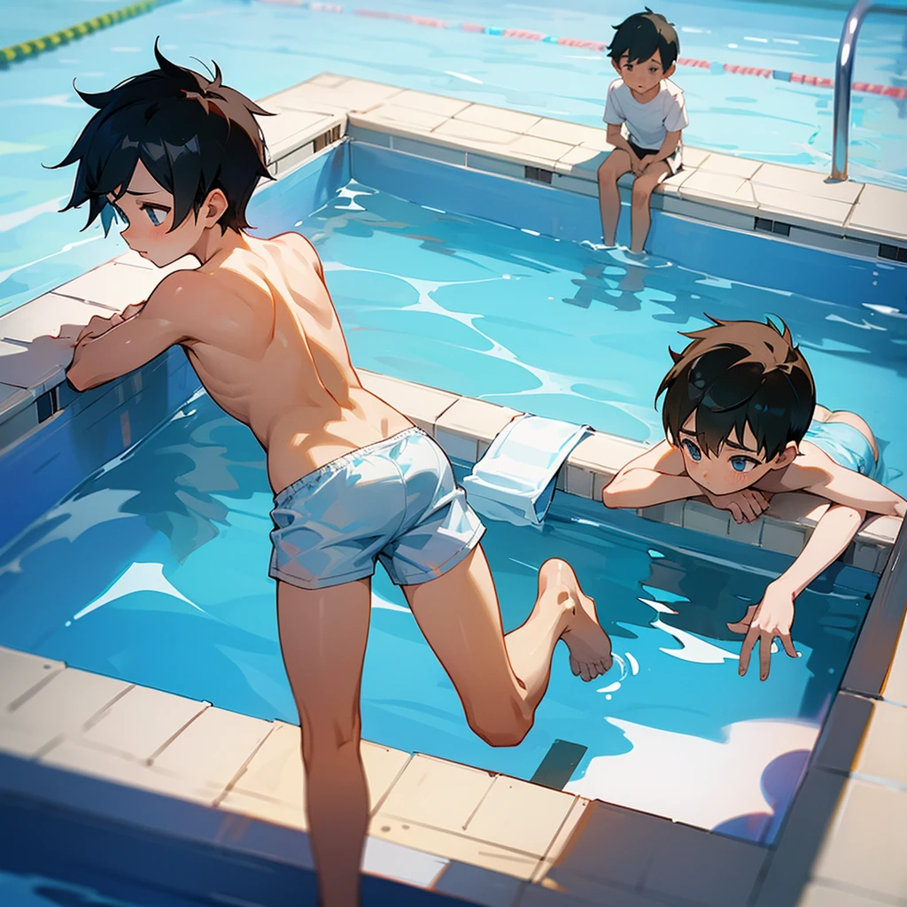 Little boys in the pool with nothing on but Underwear