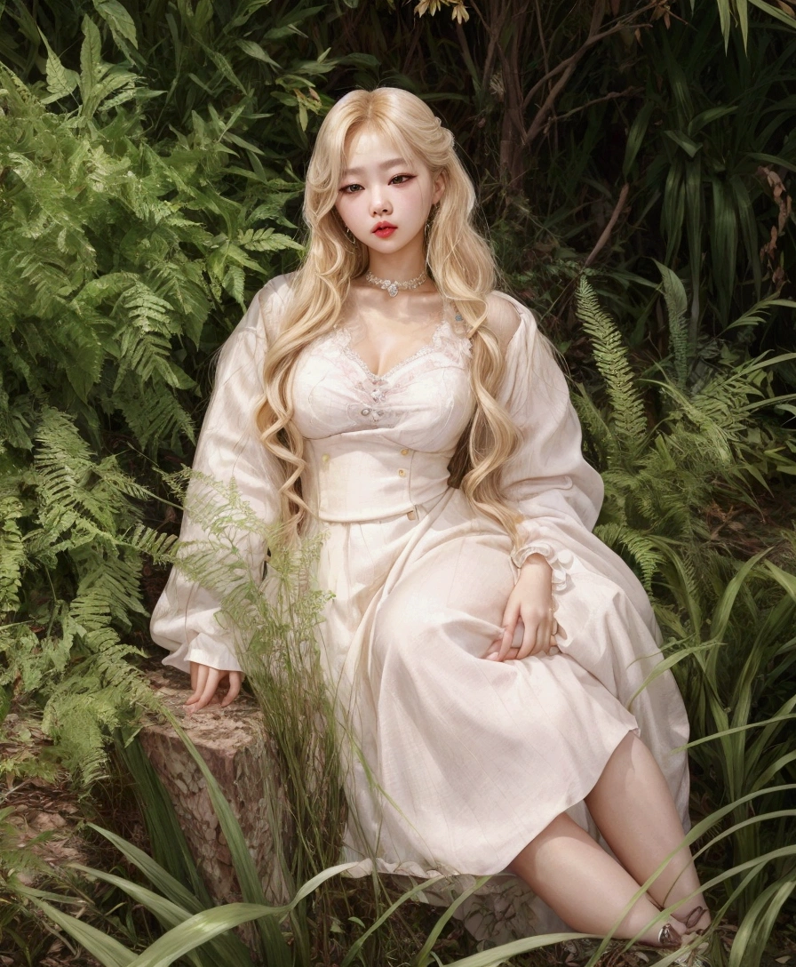 Jennie Kim, blond hair, Wavy, full lips, doll lips, seductive eyes, Pale skin, Beautiful asian female, light eyes, attractive feminine energy, doll eyes, pretty JENNIE.