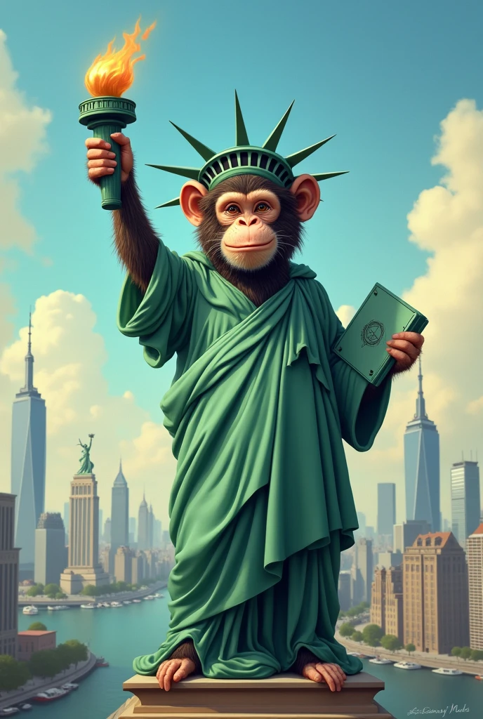 monkey dressed as the statue of liberty