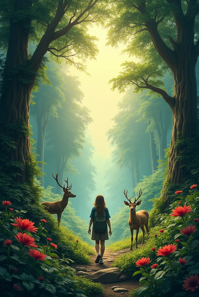 A cover with the title &quot;Lost in Nature&quot; and the surroundings decorated with animals and nature.