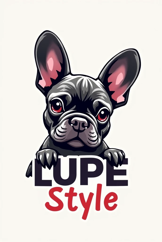 a logo for online clothing for girls with a merle French bulldog and the title has to say Lupe Style the title has to be more eye-catching