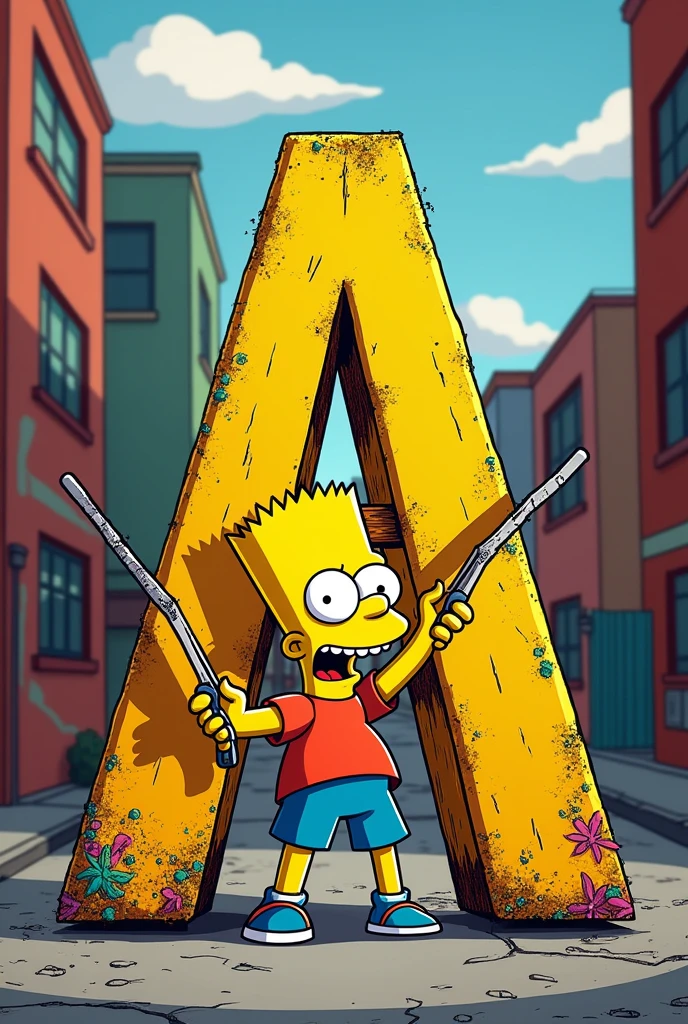 The letter A inspired by Bart Simpson's slingshot