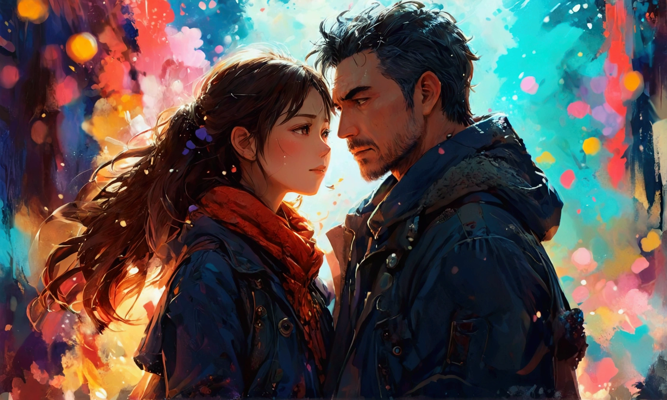 A MAN WITH HIS WIFE AND CHILDREN,manga style art,manga style art,manga style art,manga style art