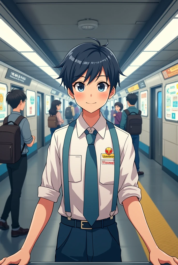 Anime boy subway worker
