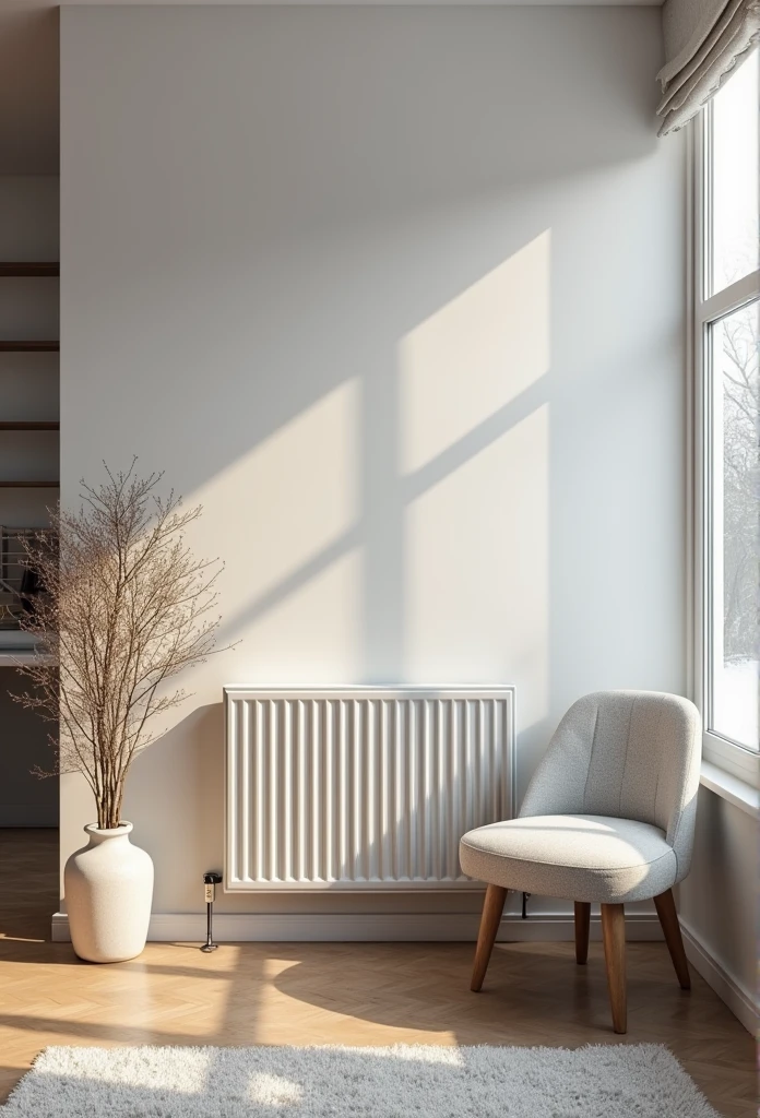 Home living room,There are radiators on the walls，Maximalism, It's snowing outside，Prompts can be generated as follows: "(Best quality,4K,8K,A high resolution,Masterpiece:1.2),Ultra-detailed,(Realistic,Photorealistic,photo-realistic:1.37，The strokes are delicate，Sharply defined),Large living room,Close-up radiator，The radiators on the wall turn on to emit hot air，Do not cover the radiators，Clean walls，Modern home，Maximalism,A neat and orderly space,Bright and clean environment,warm and inviting atmosphere,contemporary design,Functional furniture,Minimal distractions,Calm and peaceful atmosphere,Soft color palette,Neutral tones,Simple and elegant style,Smooth lines and shapes,Intentional and purposeful arrangement，peacful,Visual harmony,Meticulous attention to detail,Inspiring and motivating environment,Peace of mind,Quiet and peaceful environment,A harmonious balance of function and aesthetics,Superior workmanship and quality,Clear and uncluttered space,Great for intellectual pursuits,There are no distracting or unnecessary elements,Clean and refreshing appearance,Compositions that are cohesive and visually appealing,The harmony of the subject with its surroundings,serene and inviting atmosphere." Be aware of： 1. Don't include any explanatory content，2. tags and commas","Separate 3. Tags are ranked from highest to lowest importance 4. The tag does not contain quotation marks""