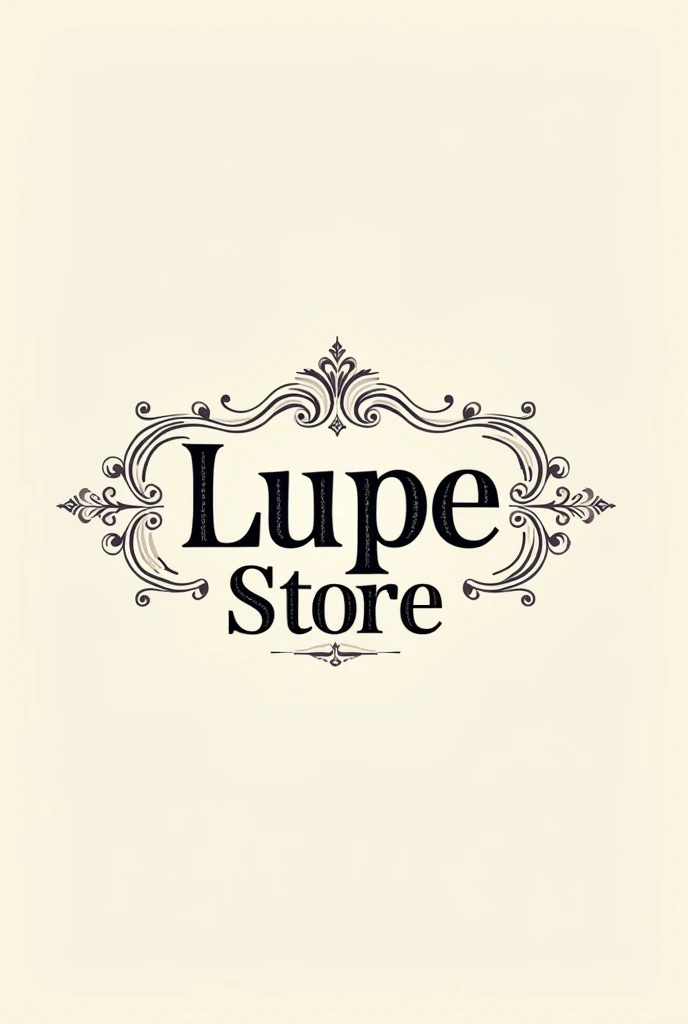 Create a le with nice letters that says Lupe Store, just the tit no background, with a nice frame