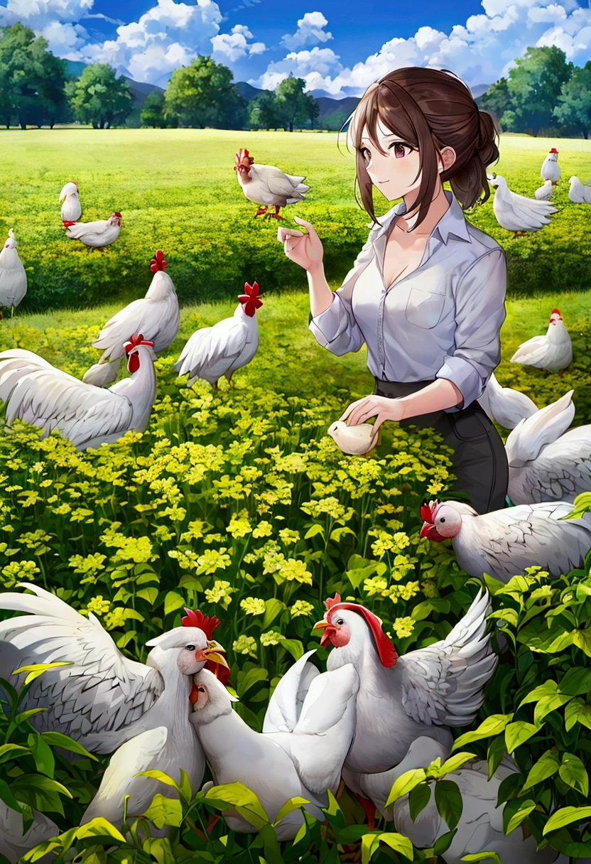 Advertisement for a poultry farm with images of a chicken in the field