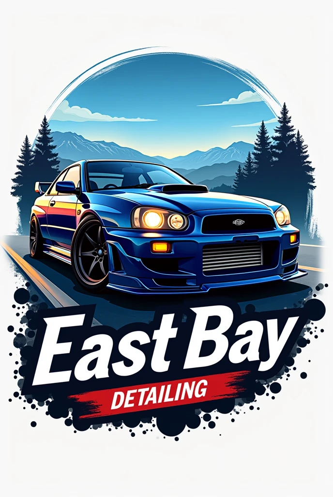 Logo“EastBayDetailing” ,Background East Bay with a JDM car 