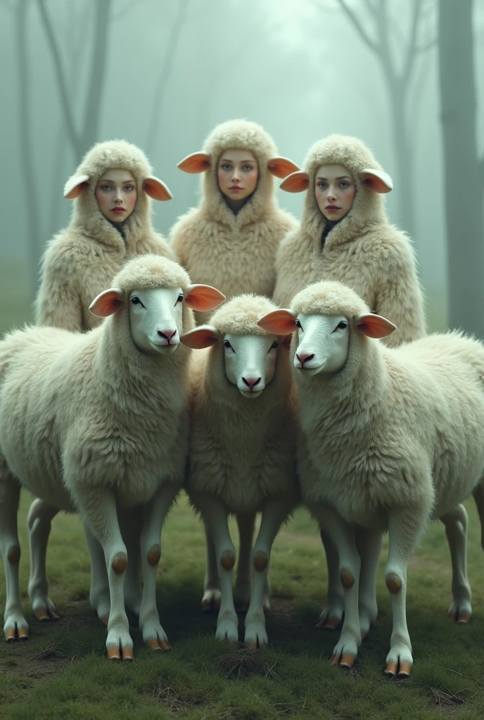 Five women together in the shape of sheep