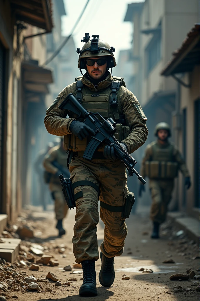 Take a picture of a soldier from the Commandos battalion during the military intervention operation in the Penha complex