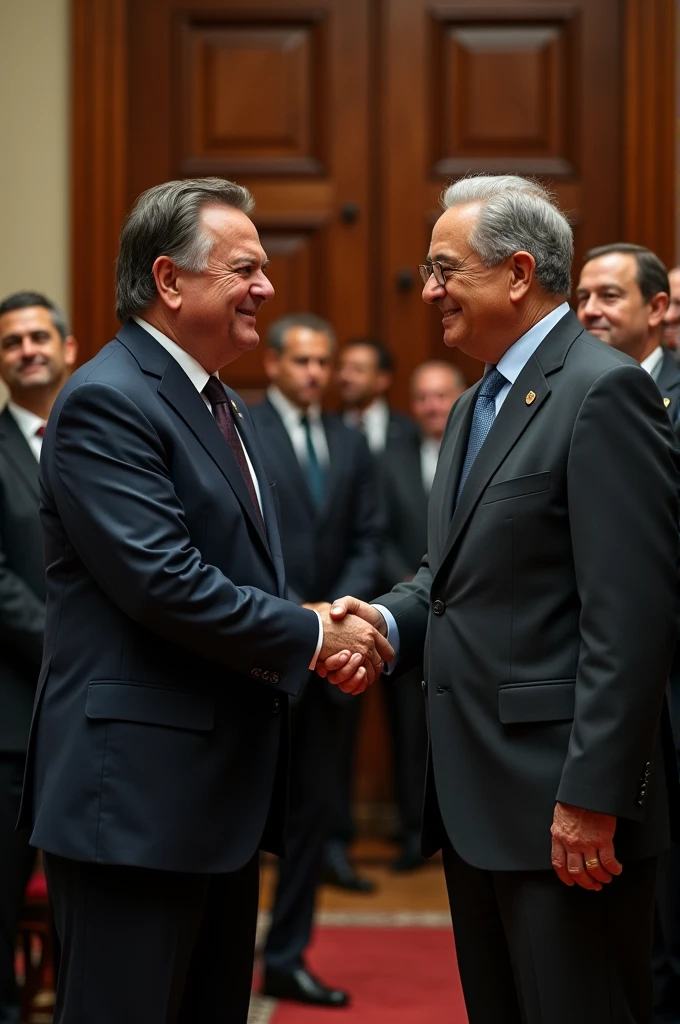 Jair Messias Bolsonaro shaking hands with Luiz Inácio Lula da Silva