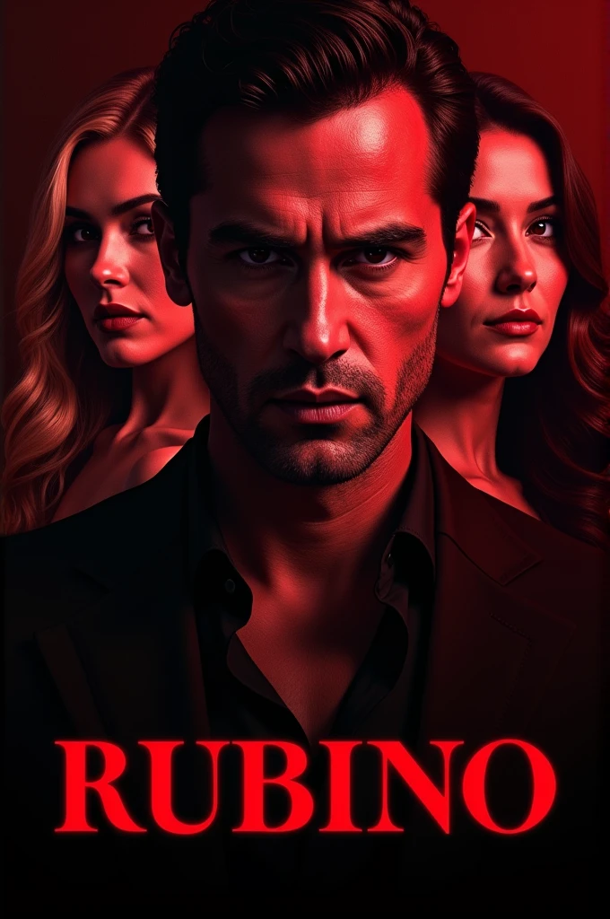 Create a soap opera cover, with the name Rubino as the main name, with ruby red colors, no image in the background