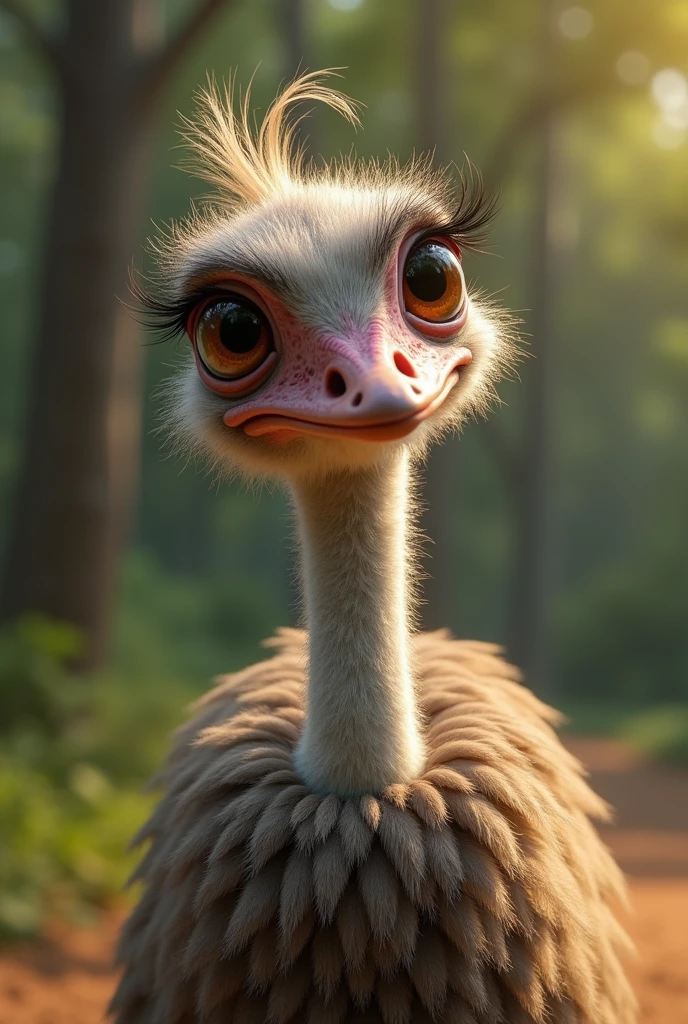 An Emu looking like it has used medicine, not Disney Pixar Cartoon style