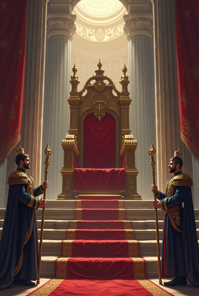 The throne of a king on two strong columns, before the throne two heralds