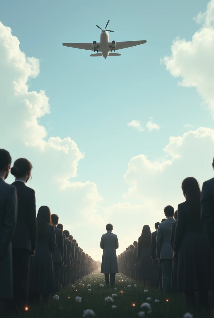 Create a mourning image with an airplane and add more peace 
