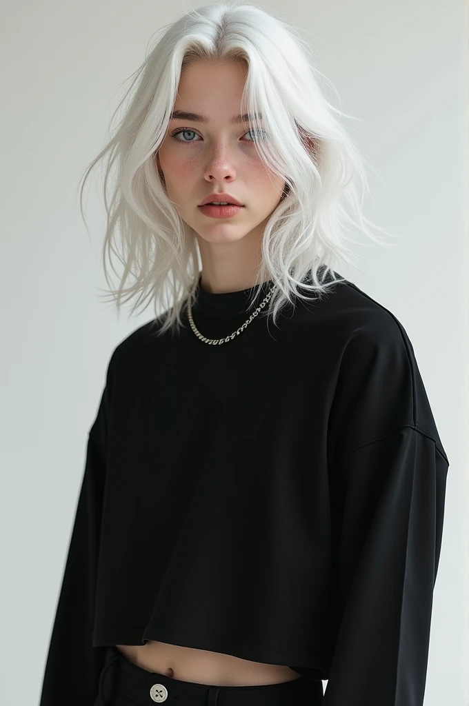 A long-haired white boy with a black crop top