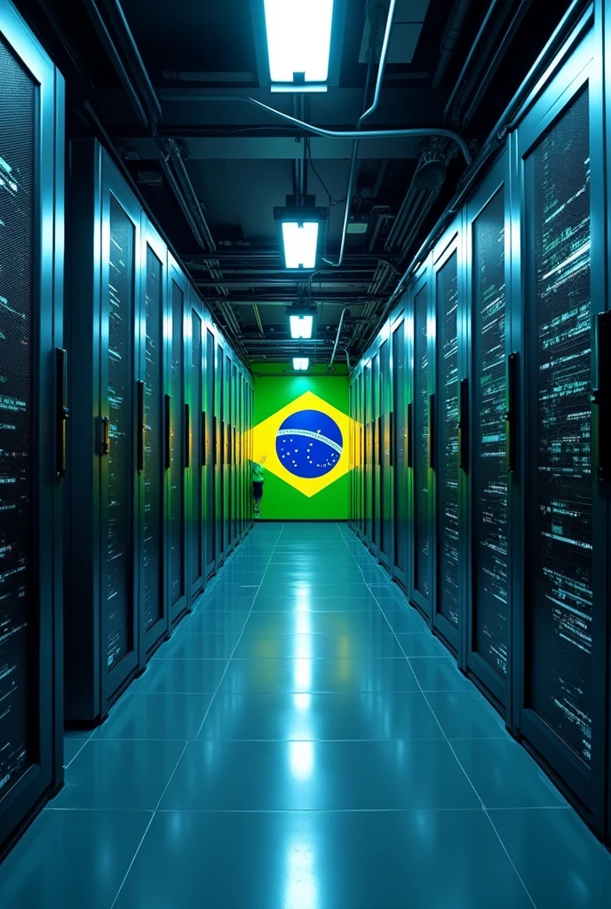 A modern data center, with elements of technology and innovation with style and Brazilian flag