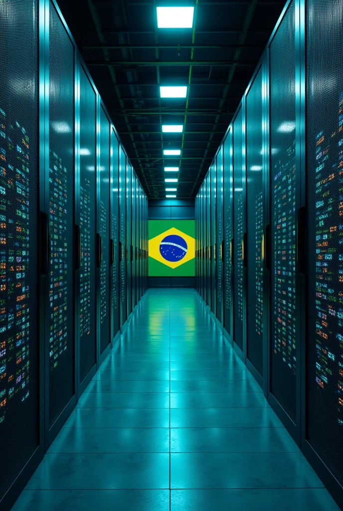A modern data center, with elements of technology and innovation with style and Brazilian flag