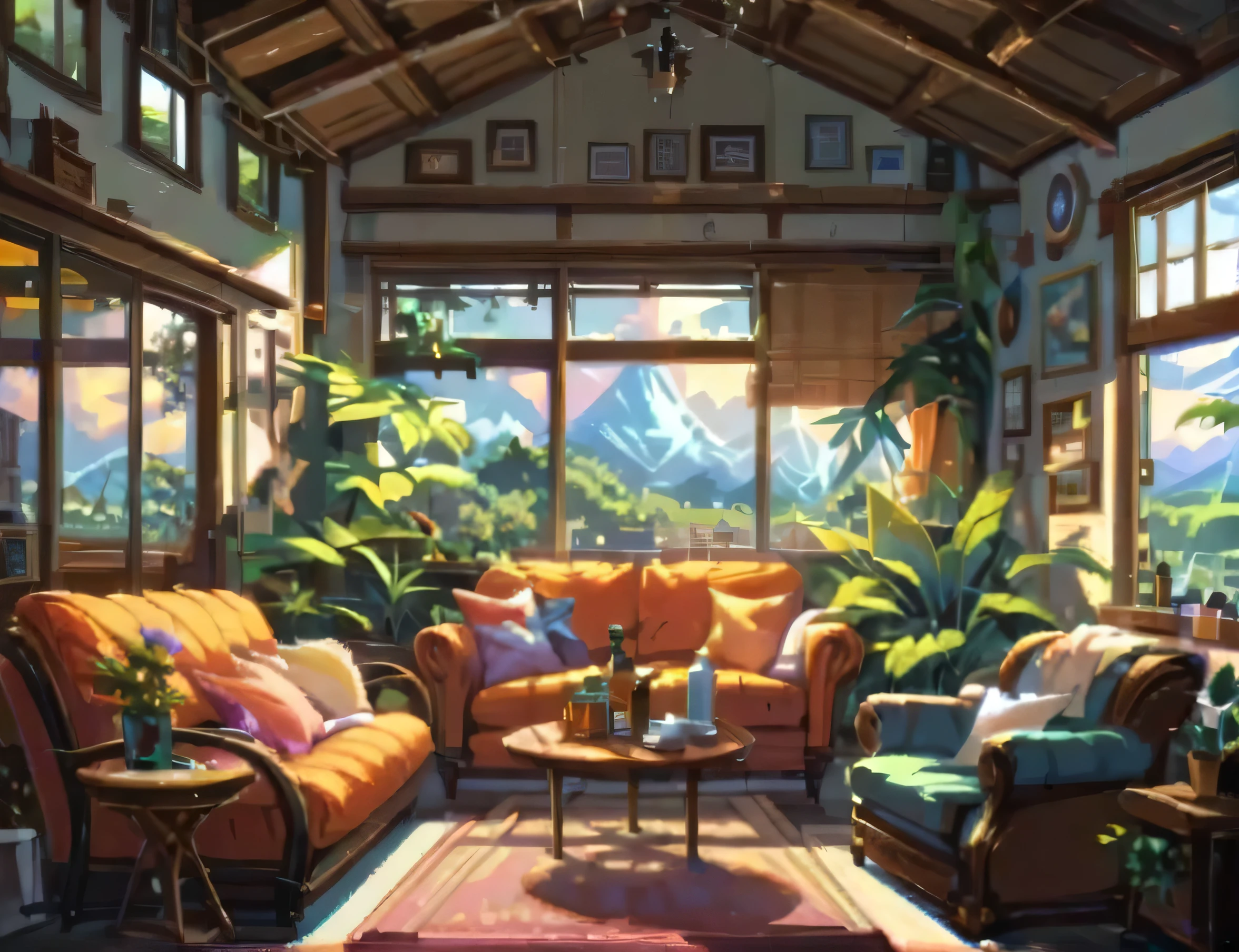 ((anime:1.4,illustration)),(masterpiece, top quality, best quality),(ultra-detailed, absolutely resolution),((16k, high res)), (((St Kitts and Nevis Living Room, living room, morning sky, Airy feeling with vaulted ceilings. Tropical foliage and floral arrangements, sofa)) ((cozy lofi illustration:1.4)), ((anime:1.4, illustration)),(masterpiece, top quality, best quality),(ultra-detailed, absolutely resolution),((16k, high res)) BREAK {lofi art, style of Laurie Greasley, style of Makoto Shinkai, anime aesthetic}, BREAK { (produces images with information than 40 million pixels with cinematic-like detailed textures shot on a Sony SLR).}