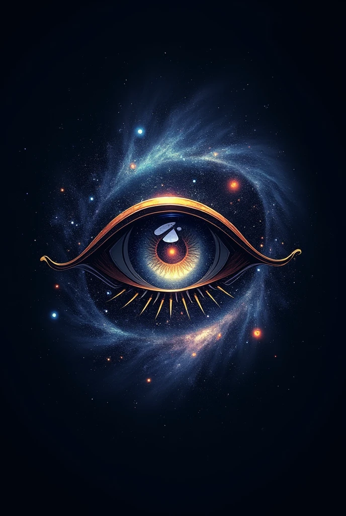 Logo using all the letters of the word satori, forming an eye across the universe