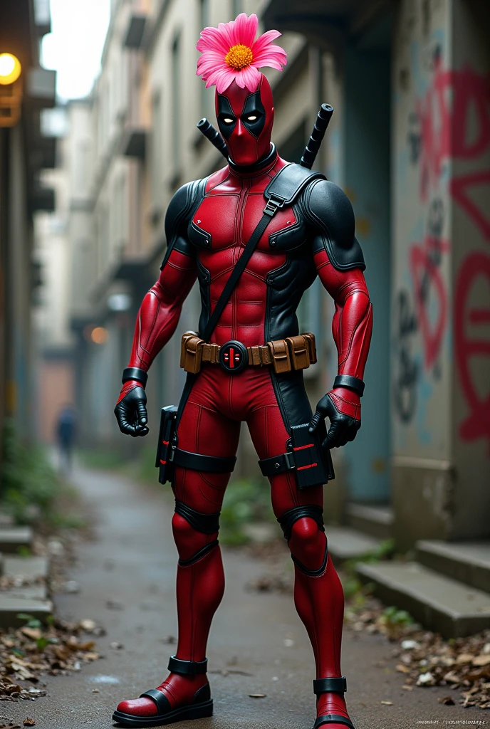 Deadpool with a flower