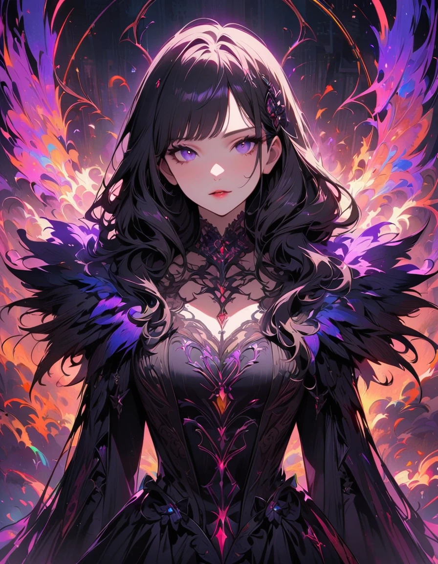 detailed textures, high quality, high resolution, high precision, realism, color correction, correct lighting settings, harmonious composition. Stunning anime girl with an intricate floral tattoo on her neck., radiating elegance and beauty.,in the style of neon realism, indigo and light black, Gothic modern, anime-style character design, dark white and indigo, bold but elegant, cyberpunk manga, detailed costumes --ar 3:4