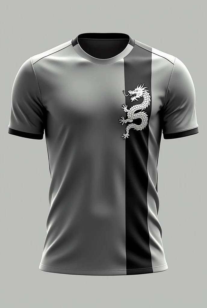 
Football shirt without player with gray color, black stripes with white dragons