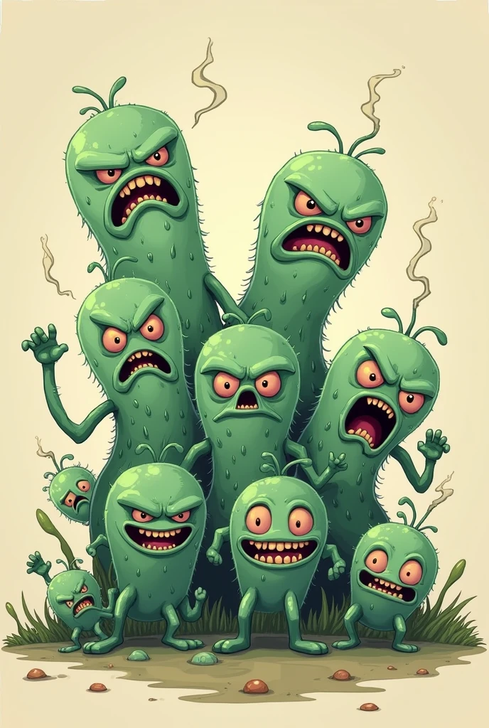 Image of several bacteria with angry faces