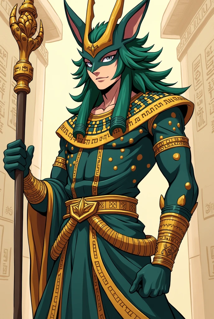 Izuku dressed as anubis using the bnha drawing style