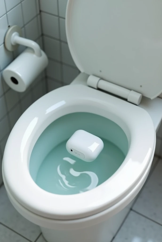 Left side airbud is fallen into a toilet bowl