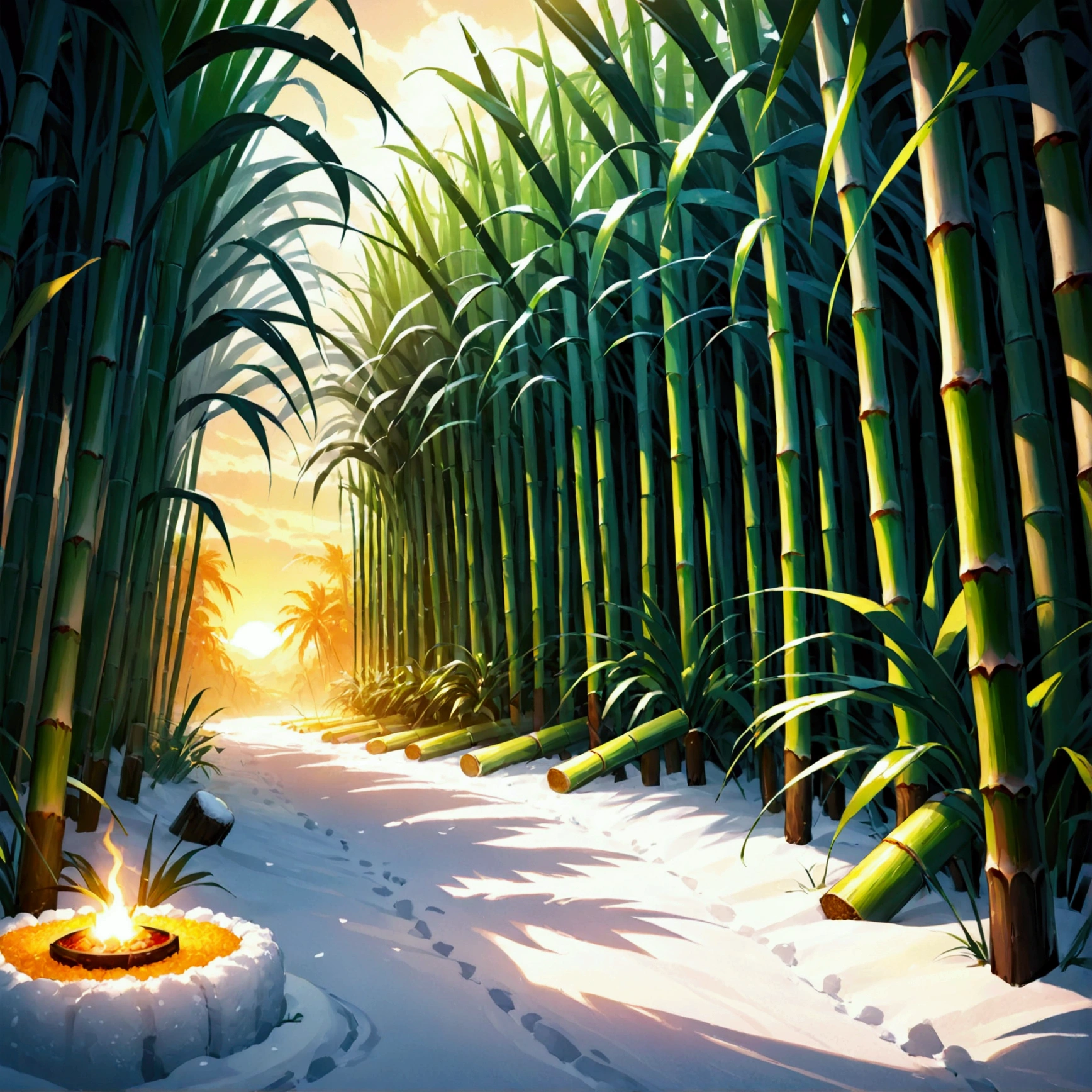 Create a beautiful composition with sugar cane elements 