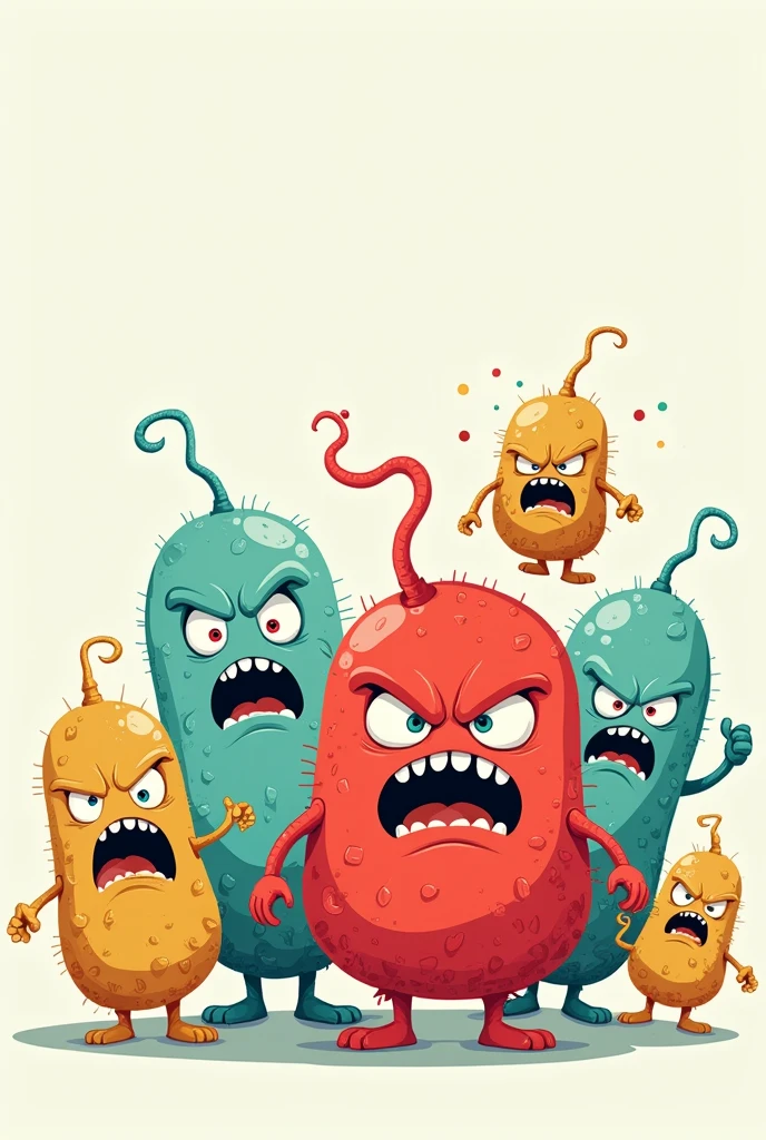 Cartoon image with several bacteria with angry faces