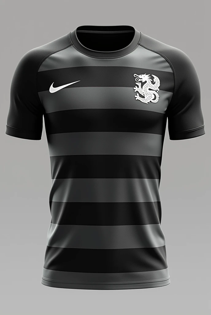 
Football shirt without player with gray color, horizontal black stripes, with white dragons nike brand