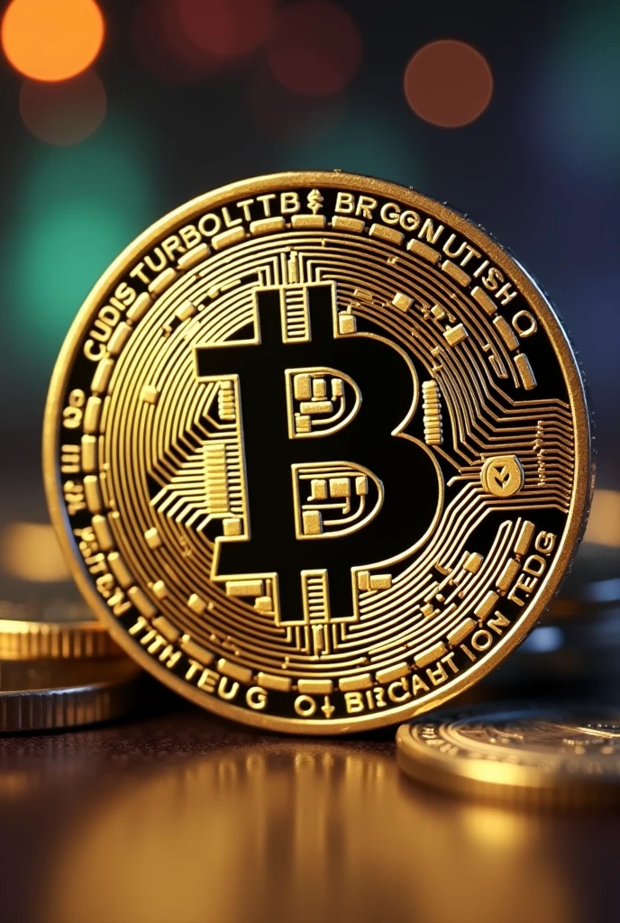 A shinny coin that writes TurboRibbit around it and has tge bitcoin logo